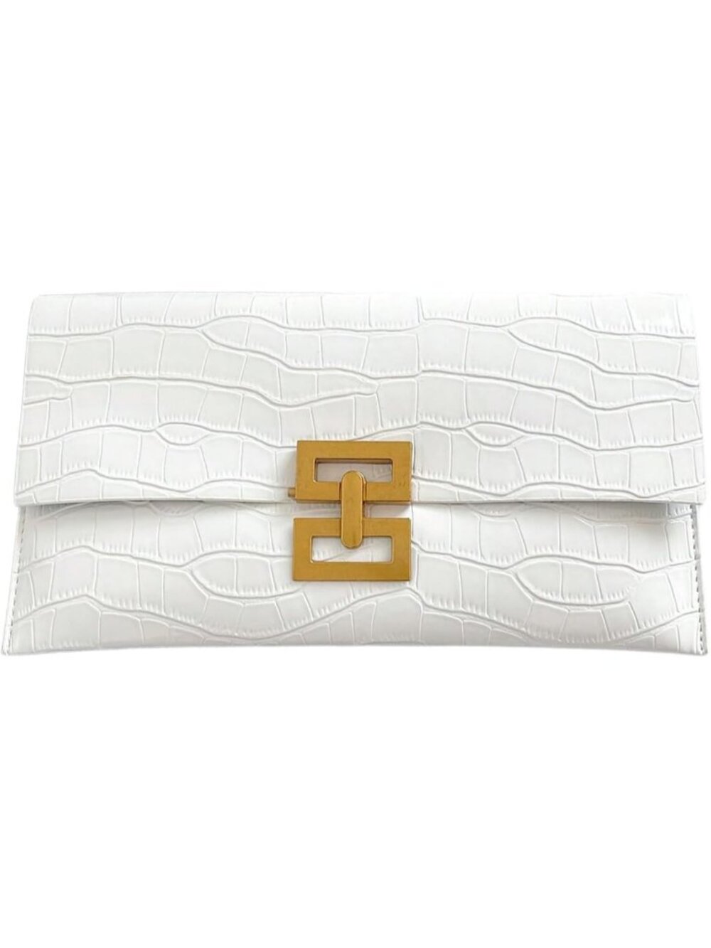 Women's White Metallic Envelope Clutch Purse Wedding Formal Events Evening Bag